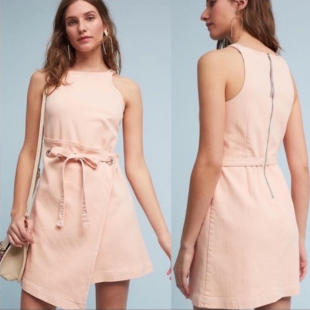 Anthropologie Holding Horses Pink Denim Regatta Wrap Dress Size 8 - Picture 10 of 15